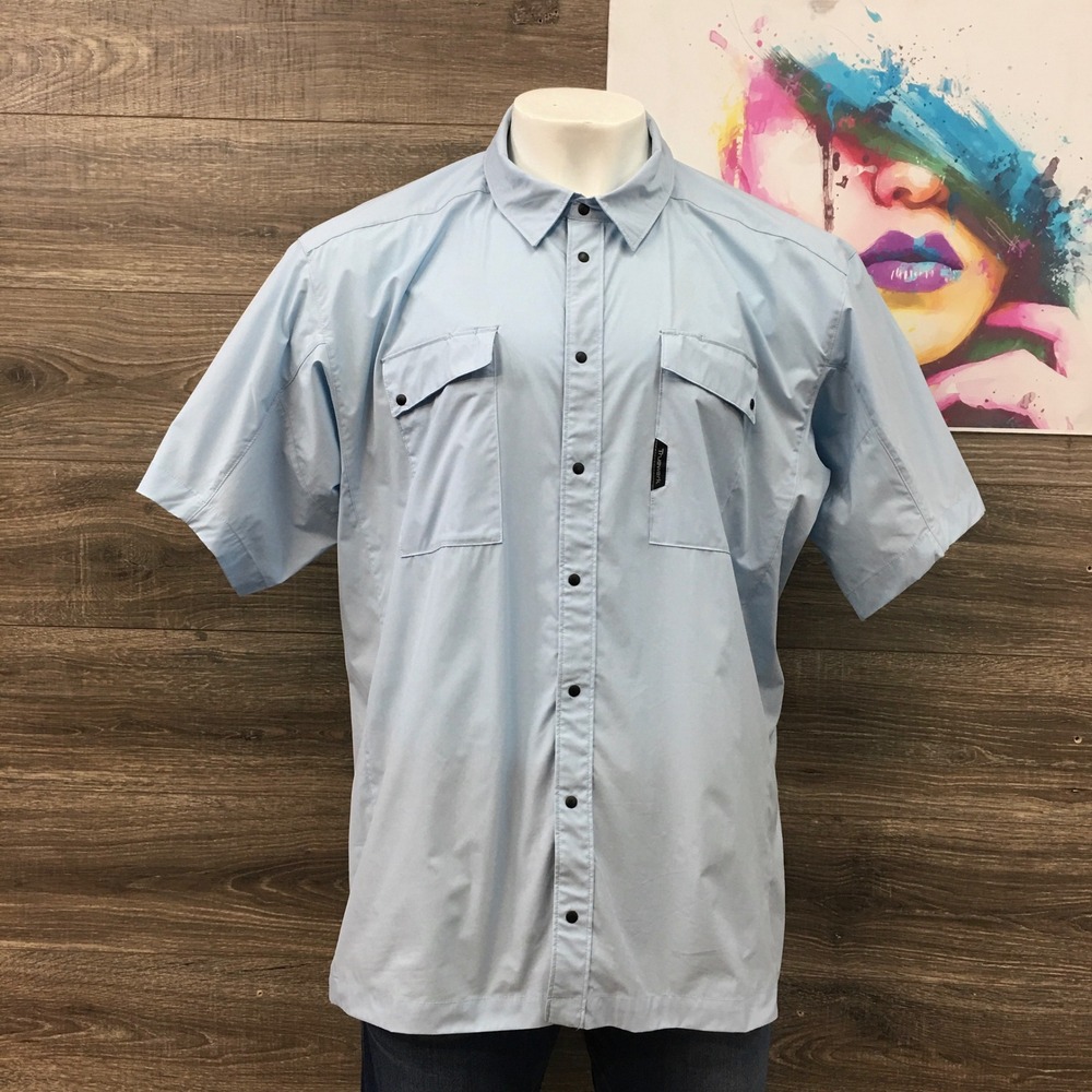 Truewerk Cloud‎ Shirt Snap Button Short Sleeve Workwear Pockets Blue 3XL